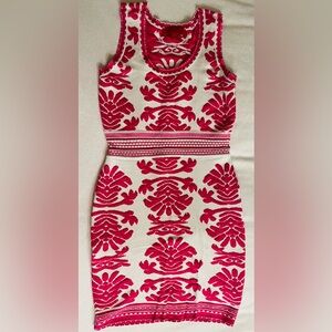 WOW couture White and Hot Pink sleeveless bodycon knit Dress with damask design